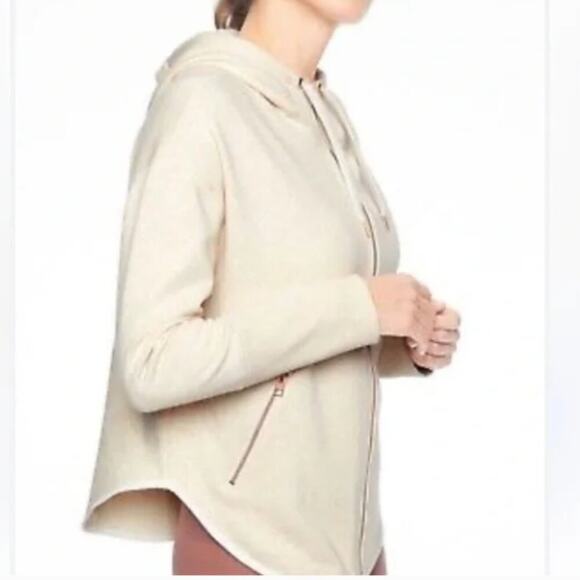 Athleta Cozy Karma Oatmeal Full Zip Thumb Holes Hooded Jacket Size Small - Picture 1 of 10